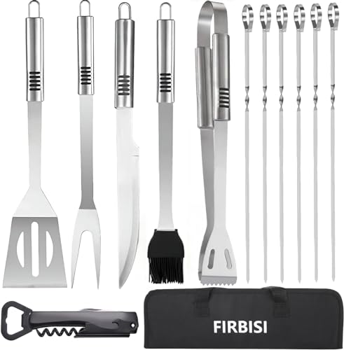 BBQ Grilling Tools Set,Stainless Steel Grilling Accessories Kit for Men Gift,13pc BBQ Grill Utensils Gift Kit with Portable Carry Bag BBQ Tools Grill Tools Set for Backyard Outdoor Grill Cooking - color: 13PCS Sliver