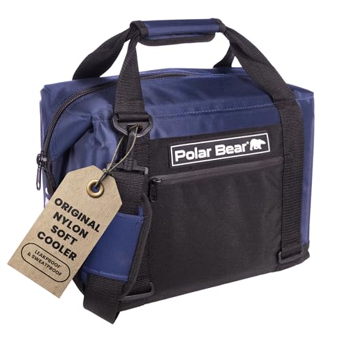 Polar Bear Coolers - Original Soft Cooler Bag - Insulated Leak Proof Beach Cooler Bag, Small Thermal Bags for Travel - Heavy Duty & Portable - Sweat Proof Picnic Carrier - Nylon - color: Navy, size: 12 Pack