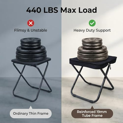 15.7" Tall Folding Stool 440LBS Heavy Duty Aluminum Alloy Portable Camping Chair for Adults, Integrated Storage Collapsible Sling Bag Stool, Perfect for Hunting Fishing Backpacking Outdoor Travel