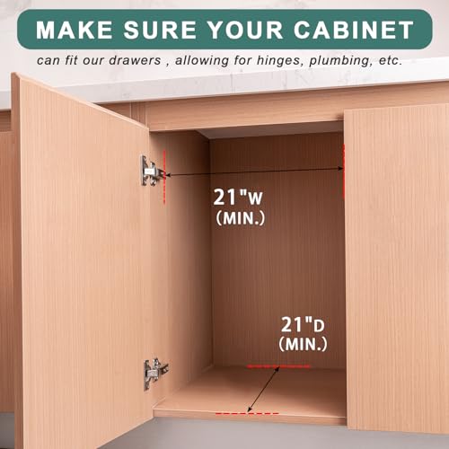 Fully Assembled Pull Out Cabinet Drawer, Wood Pull Out Cabinet Organizer, Soft Close Slide Out Pull Out Drawers for Kitchen Cabinets, Fast and Easy DIY Installation, 21”W x 21”D - size: 21”W x 21”D