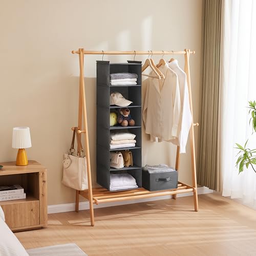 MAX Houser 6 Tier Shelf Hanging Closet Organizer, Closet Hanging Shelf with 2 Sturdy Hooks for Storage,2 Pack, Foldable (Grey) - color: Grey-2