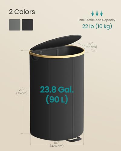 SONGMICS Laundry Hamper, Laundry Basket with Lid, 23.8 Gal. (90 L), with Removable Liner Bag, for Laundry Room, Bedroom, Living Room, Ink Black and Light Bamboo ULCB547B01 - color: Ink Black, size: 90 L (1-Section with Half Moon)