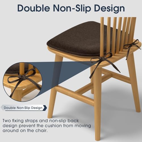 TushGuard Chair Cushions, 4 Pack Memory Foam Chair Pads, Seat Cushion, Kitchen Chair Cushions Set of 4, Anti-Slip Backing & Fixed Straps,Brown - color: Brown