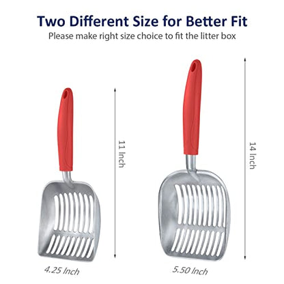 WePet Cat Litter Scoop, Aluminum Alloy Sifter, Kitty Metal Scooper, Deep Shovel, Long Handle, Poop Sifting, Kitten Pooper Lifter, Durable, Heavy Duty, for Litter Box - color: FLAT Aluminum \ #08 Red Handle, size: Small