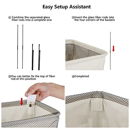 Odonata Slim Laundry Hamper Handles Collapsible Laundry Basket Thin Dirty Clothes Basket Narrow Laundry Bag Foldable Dirty Hamper 45L (Beige) - color: Beige