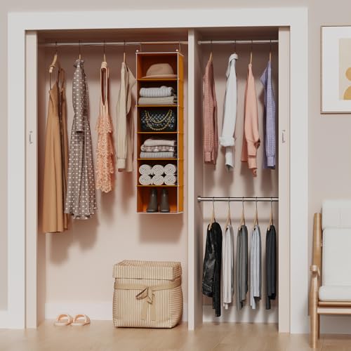 MAX Houser 6-Shelf Hanging Closet Organizer, Hanging Storage Shelves with 2 Sturdy Hooks Space-Saving for Bedroom, Foldable (Yellow) - color: Yellow