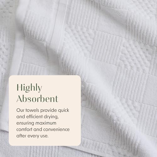 Springtree Home 100% Cotton Bathroom Towel Set | 6 Piece Set - White Towels | Geometric Textured Design | Absorbent & Quick-Dry | Oeko-TEX® Standard 100 Cotton | Myla Collection - White - color: Bright White, size: 6 Piece Set