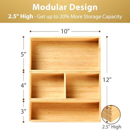 Umilife Drawer Organizer Storage Boxes, 2.5" High Bamboo Drawer Dividers, 3 Rearrangeable Bins for Kitchen, Office Desktop, Clothing, Makeup, vanity, Jewelry - size: 12 x 10 x 2.5" (3 Boxes)
