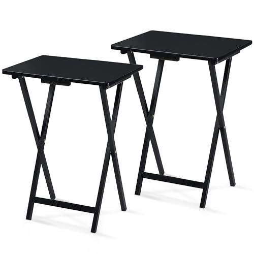 PJ Wood 2-Pack Folding TV Tray Set, Black - Collapsible Portable Snack Serving Tables, Home Furniture for Living Room, Bedroom, and Kitchen - color: Black, size: 2-Piece Set