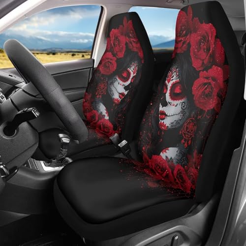 Bulopur Day of The Dead Woman Car Seat Covers Set Non-Slip Breathable Auto Seat Covers Front Seats Only Universal Auto Interior Accessories Dia De Los Muertos Car Decor - color: Day of the Dead Woman
