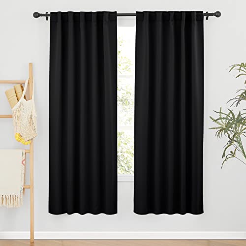 RYB HOME Blackout Curtains for Bedroom, Back Tab Curtain Drapes for Dining Room/Living Room/Garage/Staircase Window, Wide 42 x Long 72 inch, Black, 1 Pair - color: Black, size: 42"W x 72"L (Pack of 2)