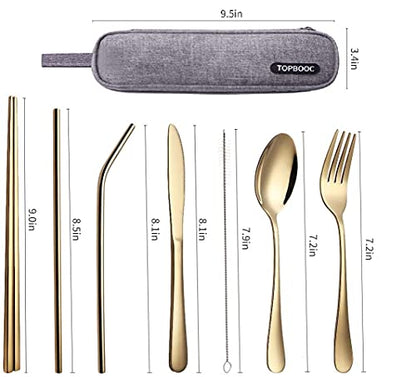 Portable Stainless Steel Flatware Set, Travel Camping Cutlery Set, Portable Utensil Travel Silverware Dinnerware Set with a Waterproof Case (Gold) - color: Gold