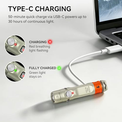 S15-TK Rechargeable Keychain Flashlight EDC, 650 Lumens Mini LED Light with Clip & Quick-Release Tail, Small Pocket Light for Emergency Repair and Daily Use - color: S15-TK Khaki