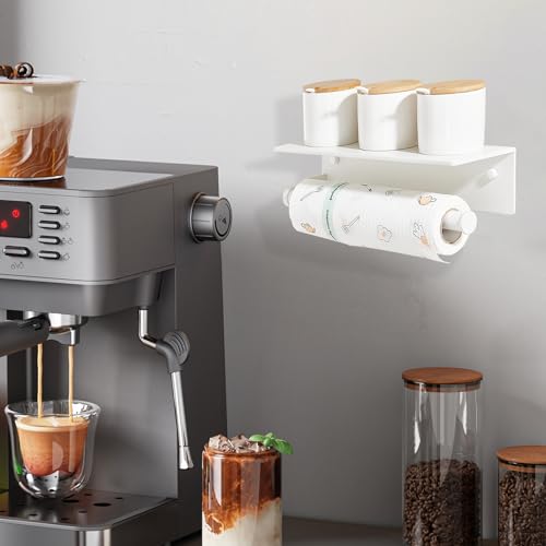White Paper Towel Holder Wall Mount with Thickened Shelf for Bathroom,Matte White Adhesive Hand Towel Holder,Bathroom Kitchen RV - color: White Thk
