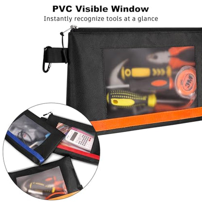 KENOBE 13" Tool Pouches with Zipper, Heavy Duty Small Tool Bag with Visible Window, Multipurpose Storage Utility Pouch for Tools, Gadgets, Cosmetics, Stationery, Travel Accessories, 3 Pack
