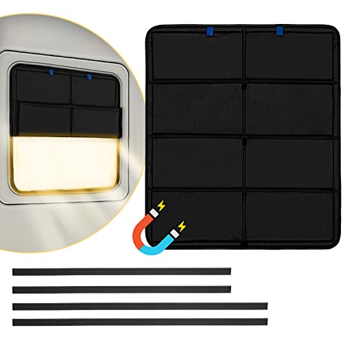 funomo RV Large Side Window Shade, 30 × 26 inch Foldable Magnet RV Blackout Window Cover, Keystone Outback Travel Trailer Side Windows Cover, UV Rays Protection Waterproof Thickened Oxford (Black) - color: Black-Blue Label, size: 30"L× 26"W