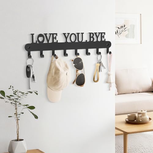 Key Holder for Wall - 'Love You Bye' Key Hooks,Key Holder Wall Mount Self Adhesive, Key Rack Wall Mount for Wall No Drill for Living Room, Kitchen, Bathroom, Garage (White, 6 Hooks) - color: Love You Bye' Black 2p