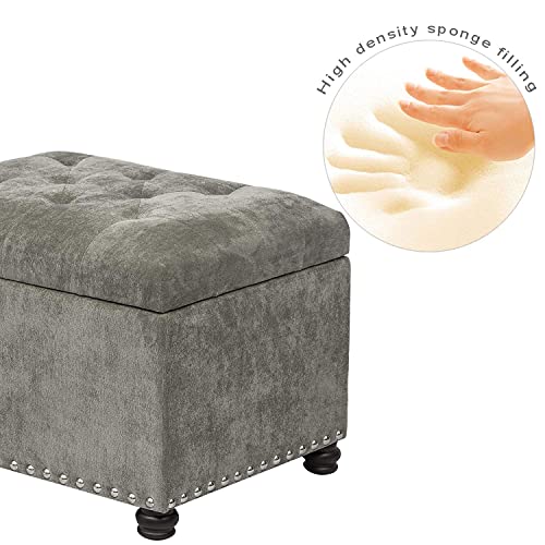 Joveco Storage Ottoman Foot Rest Stool, 24" Velvet Footstool Bench for Living Room Bedroom, Light Grey - color: Light Grey