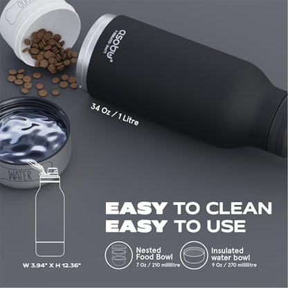 asobu Dog Barky Bottle – Insulated Stainless Steel Water Bottle with 2 Removable Dog Bowls for Food, Treats & Water – Pet-Friendly Travel Bottle for Hiking, Road Trips & Outdoor Adventures - color: Black