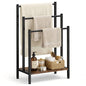3 Tier Blanket Rack Stand, Freestanding Towel Rack with Wooden Shelf, 17.1" L x 11" W x 32" H, Quilt Display Stand for Bathroom, Bedroom, Living Room, Rustic Brown - color: Brown