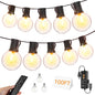 100FT Outdoor String Lights with Remote, 50 + 3 Spare G40 LED Bulbs Plug in Connectable Dimmable Patio Lights, Waterproof Hanging Lights for Outside Backyard Balcony Yard Deck Party - style: 100FT-G40(Remote+Dimmer)