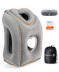 Sunany Travel Pillow, Upgraded Plane Pillow for Long Flights, Inflatable Neck Pillow Used for Airplanes,Cars,Buses,Trains,Office Napping with Eye Mask,Earplugs (Gray) - color: Grey (Head Heart-shape&sloping Base)