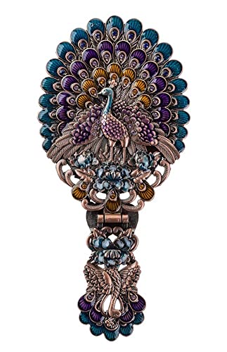 Nerien Vintage Hand Mirror, Vanity Makeup Mirror, Travel Foldable Peacock Antique Handheld Mirror, Portable Adjustable Embossed Handle Mirror, Decorative Oval Metal Beauty Cosmetic Mirror, Copper - color: A-copper