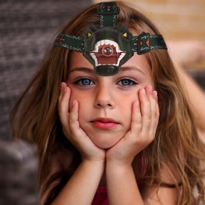 Dinosaur Kids Headlamp, T-Rex Dinosaur Led Headlamp Flashlight, Dinosaur Toy Headlamp Flashlight with 4 Lighting Mode for Boys, Girls’ Camping, Hiking, Reading and Party (Green) - color: Green
