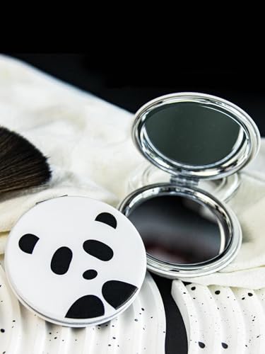 OMIRO 1X/10X Compact Magnifying Mirror, Unique Painting Pocket Mirror with Classical PU Leather (Round, Panda) - color: Panda
