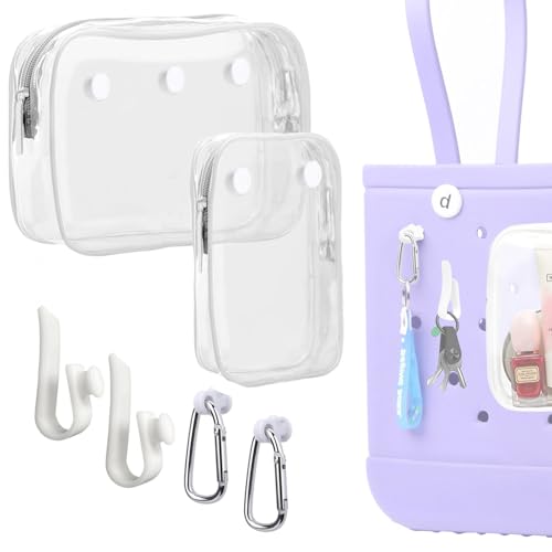 3 Packs Clear Bogg Beach Tote Bag with 2 Pack Insert Hooks Accessories for Bogg Bags Travel Makeup Clean Toiletry Brush Organizer Cosmetic Divider Storage Inner Pouch - color: White set of 2