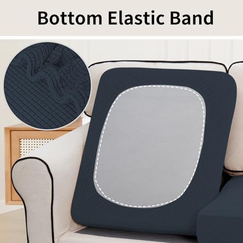 Easy-Going Stretch Individual Couch Cushion Cover Sofa Seat Furniture Protector Sofa slipcover Soft Flexibility with Elastic Bottom(2 Piece Cushion Sofa, Dark Blue) - color: Dark Blue, size: 2 Cushion Sofa