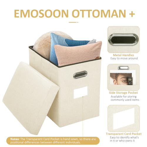 Tall Ottoman with Storage Collapsible Fabric Small Slim Folding Ottoman Furniture with Handles Lid for Room Footrest Foot Stool Linen Beige 16.5x16.5x11.8in - color: Beige