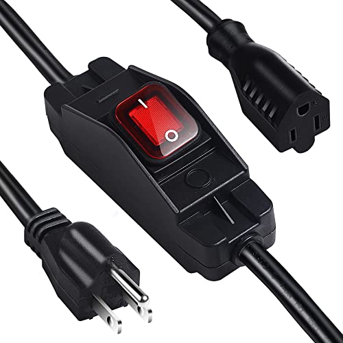 Outdoor Extension Cords with Switch Waterproof Switch 3 Prong Extension Cord with Inline Cord Switch, Heavy Duty Extension Cord 125v/250v Black Sjtw Cable(1.5 Ft) - color: Black, size: 1.5 FT