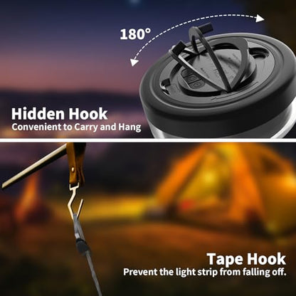 Camping String Lights 32.8FT, 2 in 1 Outdoor Camping Lantern with 14 Lighting Modes, 30s Recovery, IP44 Waterproof, 4000mAh Battery, Portable Camping Lights for Camping, Yard, Festival Decor