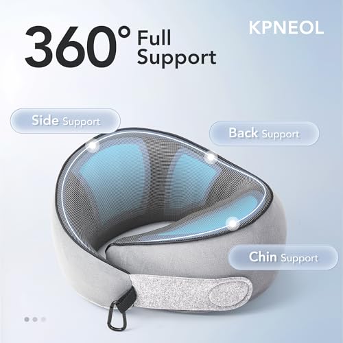 KPNEOL Travel Pillow, 100% Pure Memory Foam Travel Neck Pillow Airplane Neck Support Ergonomic Design for Traveling Suitable for Airplanes,Offices-Grey-Large Size