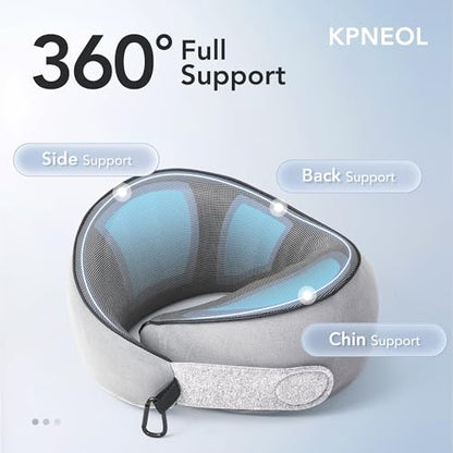 KPNEOL Travel Pillow, 100% Pure Memory Foam Travel Neck Pillow Airplane Neck Support Ergonomic Design for Traveling Suitable for Airplanes,Offices-Grey-Large Size