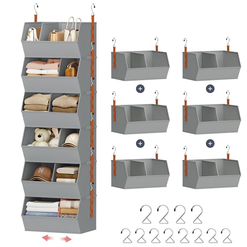 Hanging Closet Organizer Extra Large, Clothes Hanging Shelves for Closet with Divider, Collapsible Closet Storage System, Fabric Storage Bins for Home, Dorm, Rv, Sweaters, Handbags, Underwear, Sock - color: Grey, size: 15.75 × 12.20 × 9.44. - 6 Pack