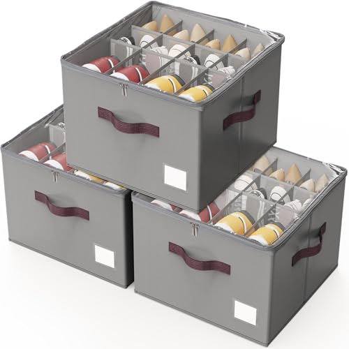 Criusia Shoe Organizer for Closet, 3 Pack Shoe Organizer with Transparent Cover and Sturdy Handles, Closet Shoe Storage for Sneakers Sandals Slippers, Fit 12-16 Pairs, Gray - color: Gray, size: 3 Pack