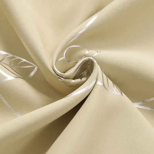 BUHUA Christmas Beige Blackout Curtains 84 Inches Long, Darkening Curtains for Bedroom Window Curtain Panels with Leaf Pattern (52 x 84 Inch,Beige,2 Panels) - color: Silver Leaf /Beige, size: 52"W x 84"L (Pack of 2)