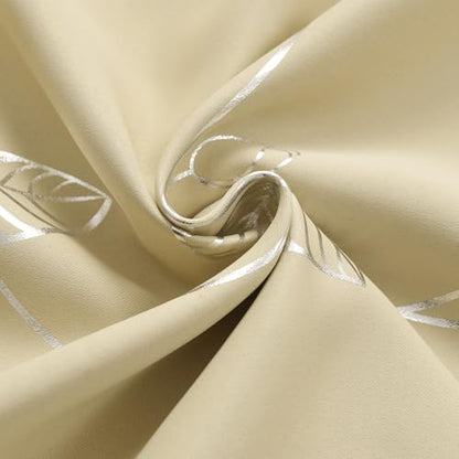 BUHUA Black Out Curtains 108 Inch Long 2 Panels, Soundproof Curtains with Elegant Silver Leaf Print, Heat Blocking Curtains for Livingroom, 52W x 108L, Beige - color: Silver Leaf /Beige, size: 52"W x 108"L (Pack of 2)