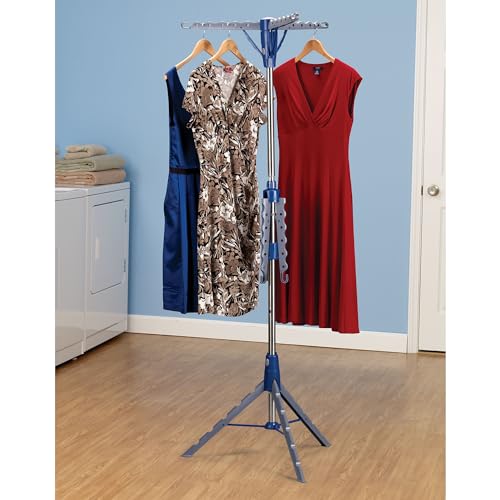 Household Essentials 5012-1 Portable 2-Tier Clothes Drying Rack Tri-pod | Dry Wet Laundry or Hang Clothes | Silver and Blue - size: Large