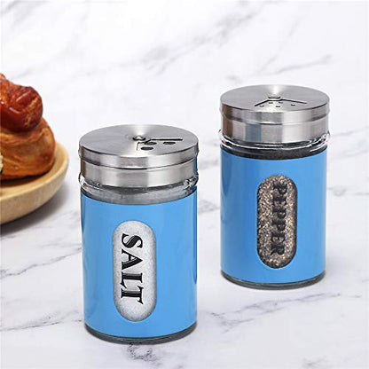 Salt and Pepper Shakers Stainless Steel and Glass Set with Adjustable Pour Holes - color: Stainless Steel