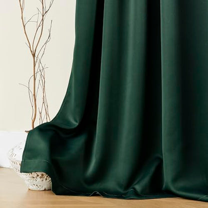 SHINELAND Hunter Green Light Blocking Black Out Curtains, 63" L Back Tab Rod Pocket Blackout Drapes for Bedroom Living Room, Dark Emerald - color: Emerald Green, size: 52"W x 63"L (Pack of 2)