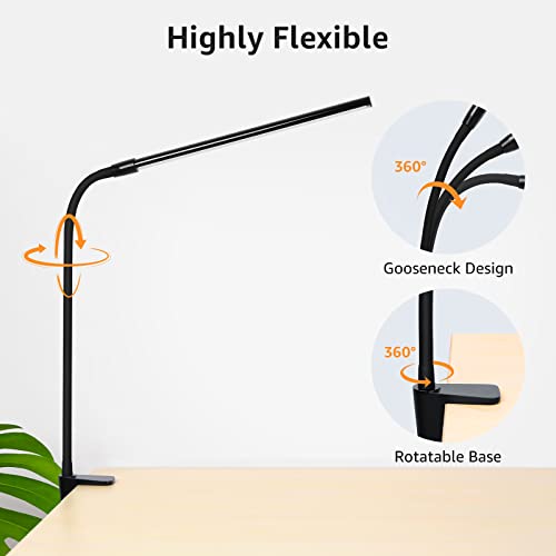 Lepro Clip on Desk Lamp LED Reading light Dimmable USB Small Clamp Lamp with 3 Color Modes 10 Brightness, Adjustable Flexible Gooseneck Table Light for Bed Headboard, Nail, Home Office,Computer(Black) - color: Black