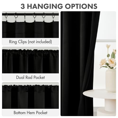 MIULEE Blackout Curtains 4 Panels Sets Black 72 Inch Length, Top and Bottom Rod Pocket Room Darkening Curtains for Bedroom Windows, 4 Pack Solid Thermal Insulated Light Blocking Curtain Drapes - color: Black, size: 40"W x 72"L (Pack of 4)