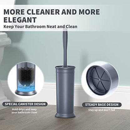 Toilet Brush, Toilet Bowl Brush with Extra Long Handle Durable Bristles Toilet Scrubber and Covered Holder for Toilet Brush Set for Bathroom Cleaning (Gray, 1 Set) - color: Gray