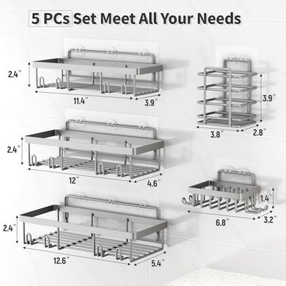 Liuoud 5 Pack Shower Caddy Organizer Rack Shelf for Inside Shower, Self Adhesive Bathroom Wall Storage Basket Rustproof Stainless Steel Large Capacity Shampoo Holder, Grey - color: Grey
