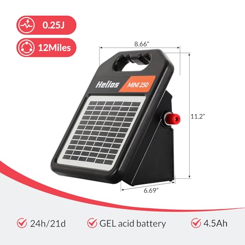 Andmon MINI250 Solar Electric Fence Charger with Day or Night Mode, 0.25Joule Portable Solar Fence Charger - size: MINI250-Rear switch