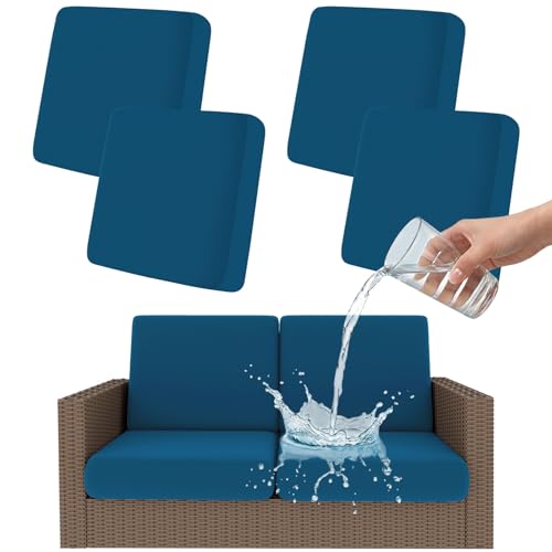 Smiry Waterproof Patio Cushion Covers, Stretch Outdoor Couch Slipcovers Replacement Washable Furniture Protector Sofa Chair Seat Cover for Dogs and Pets (4 Pcs, Peacock Blue) - color: Peacock Blue, size: 4PCS