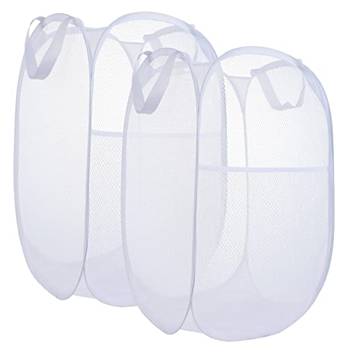 2 Pack Laundry Basket,Foldable Mesh Popup Laundry Hamper with Durable Handle,Easy to Open and Fold for Dorm, Laundry Room, Bedroom, RV(White+ White)… - color: White+ White